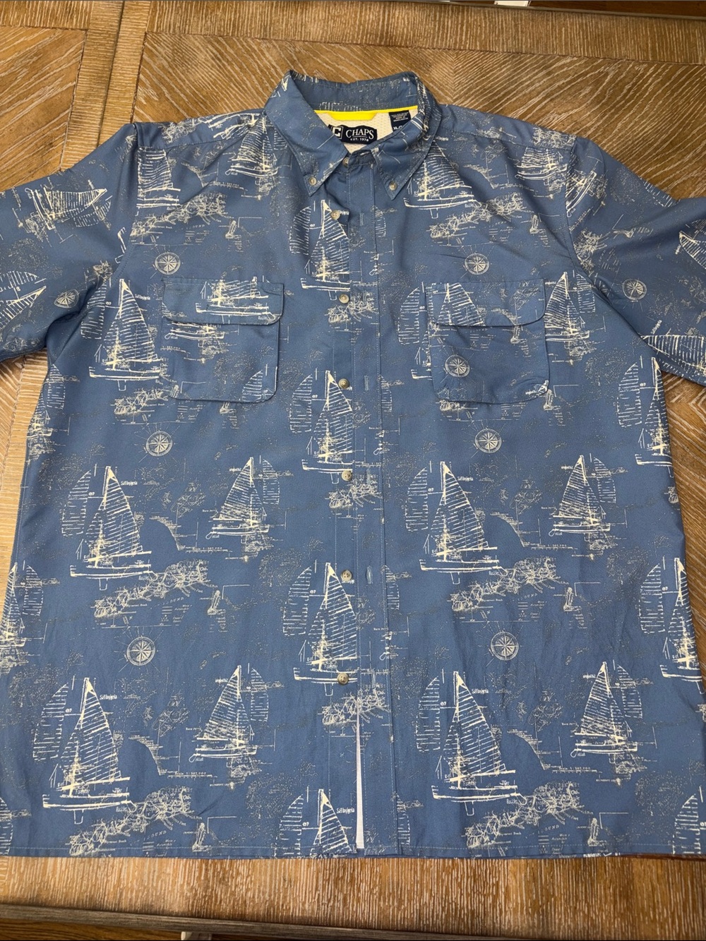 Chaps Short-Sleeve Sailboat Print Shirt - Blue & Cream